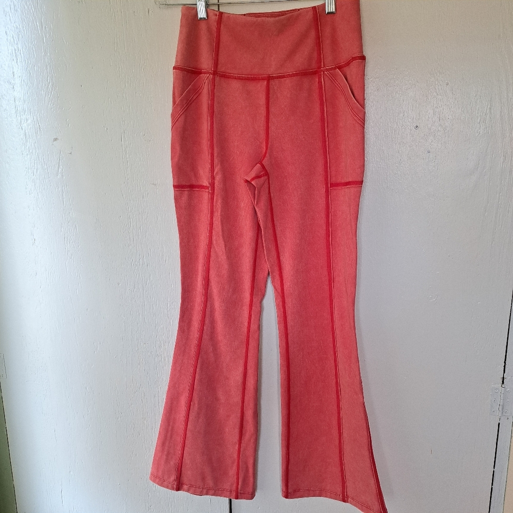 Free People Movement Bootcut Flared Pocket Pants Stonewashed Red SZ M